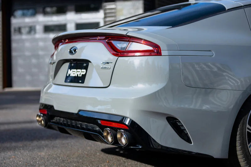 MBRP 18-22 Kia Stinger GT Bezel Kit Quad Tip CF - Installation View