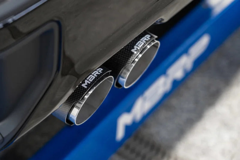 MBRP 19-21 Chevrolet Silverado 1500 5.3L 3in Cat Back w/ 2.5in OD Carbon Fiber Tips - T304 - Back View