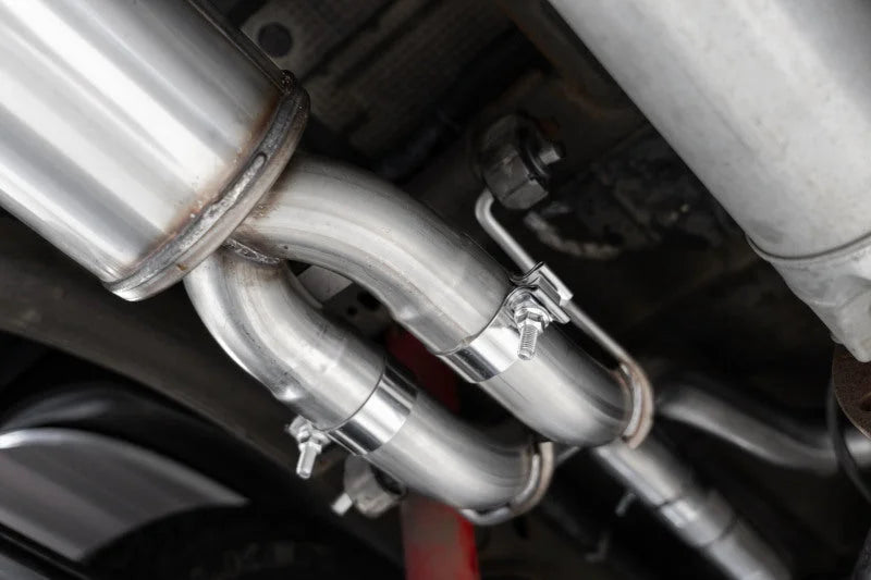 MBRP 19-21 Chevy Silverado 1500 6.2L 2.5in Dual Split Rear Cat Back w/ Quad Carbon Fiber Tips- T304 - Back View