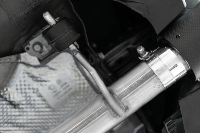 MBRP 19-21 VW Jetta GLI T304 SS 3in Cat-Back Dual Split Rear Exit Exhaust - Carbon Fiber Tips - Back View