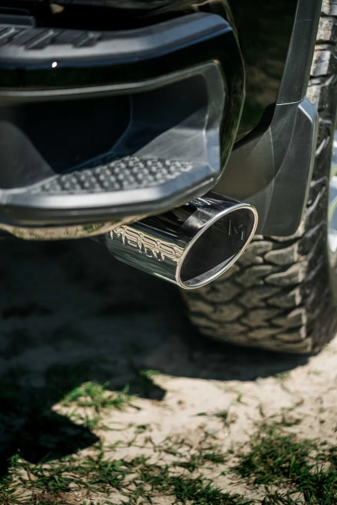 MBRP 20-23 Chevrolet Silverado 2500HD 6.6L Armor Lite AL Steel Single Side Exit 5in DPF Back Exhaust - Back View