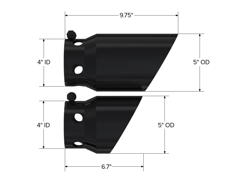 MBRP 2008+ Ford F250/350/450 6.4 L 4 inlet 5 Tip Cover Set - 6.75in and 9.75in Length - Black - Side View