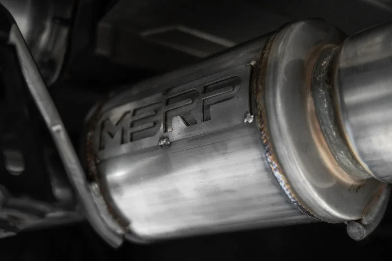MBRP 2009-2023 Nissan GTR 3.8L Stainless Steel 3.5in Cat-Back, Dual Split Rear Quad Carbon Tips - Back View