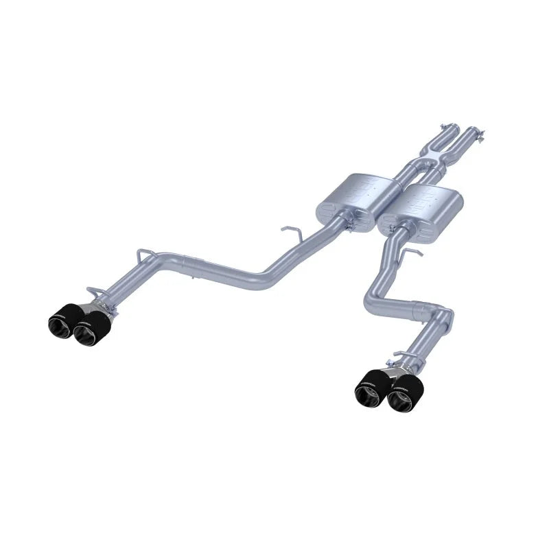 MBRP 2015+ Dodge Challenger 3.6L SS 2.5in Quad Tip Split Rear Exit w/ Carbon Fiber Tips - T304 - Main Product View