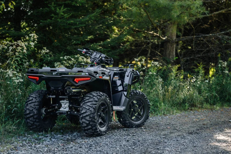 MBRP 2015 Polaris Hawkeye 325/Sportsman ETX 5in Single Slip-On Performance Series Exhaust - Installation View