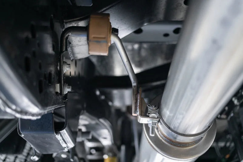 MBRP 2017+ Ford F-250/F-350 6.2L/7.3L Super/Crew Cab Single Side 4in T304 Catback Exhaust - Back View