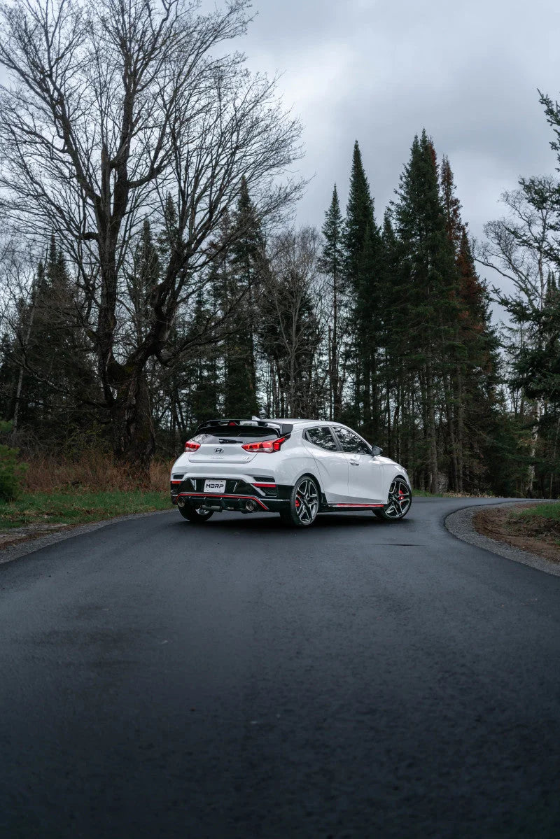 MBRP 2019+ Hyundai Veloster N 2.0L Turbo 3in Cat Back - T304 Stainless - Carbon Fiber Tip - Installation View