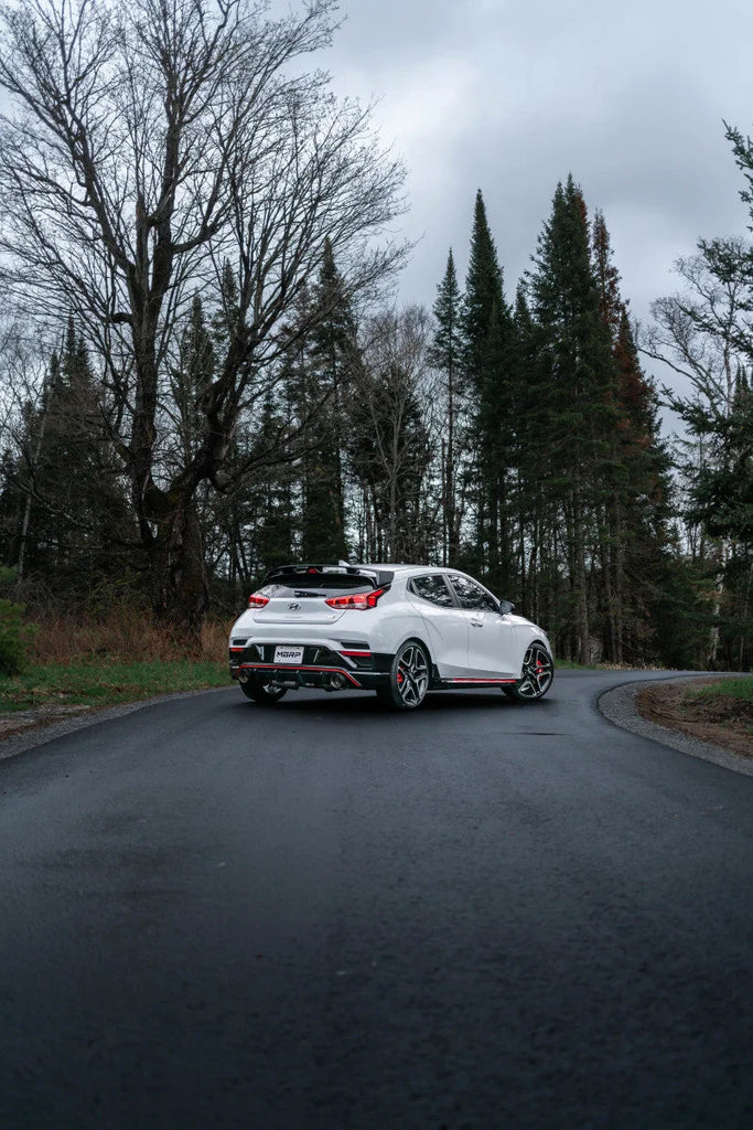 MBRP 2019+ Hyundai Veloster N 2.0L Turbo 3in Cat Back - T304 Stainless - Carbon Fiber Tip - Installation View