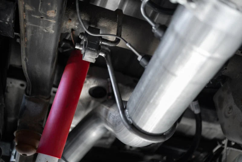 MBRP 2020+ GMC/Chevy 2500/3500 6.6L Duramax 4in Mand Bent Tubing AL-Ser Cat Back Single Side - Alum - Back View
