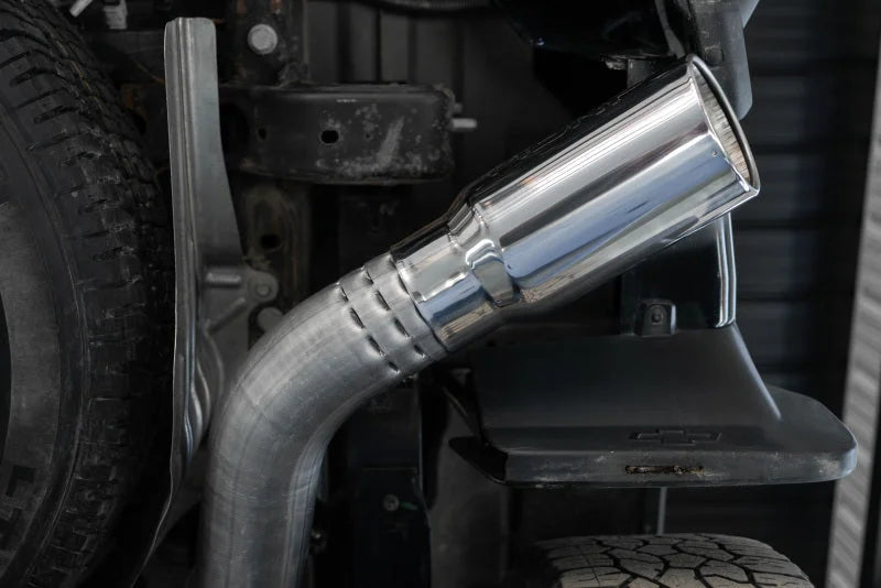 MBRP 2020+ GMC/Chevy 2500/3500 6.6L Duramax 4in Mand Bent Tubing Pro-Ser Cat Back Single Side - 304 - Side View