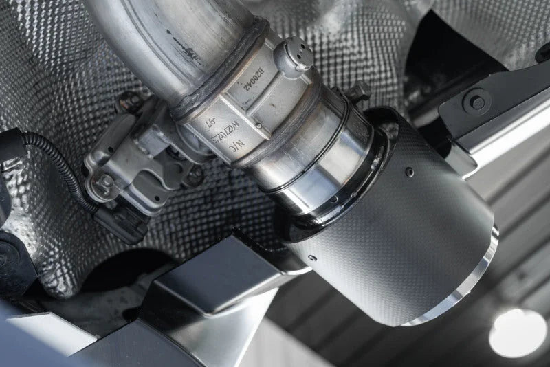 MBRP 2020+ Toyota Supra 3.0L 3in Catback Dual Rear Carbon Fiber Tips - T304 - Installation View