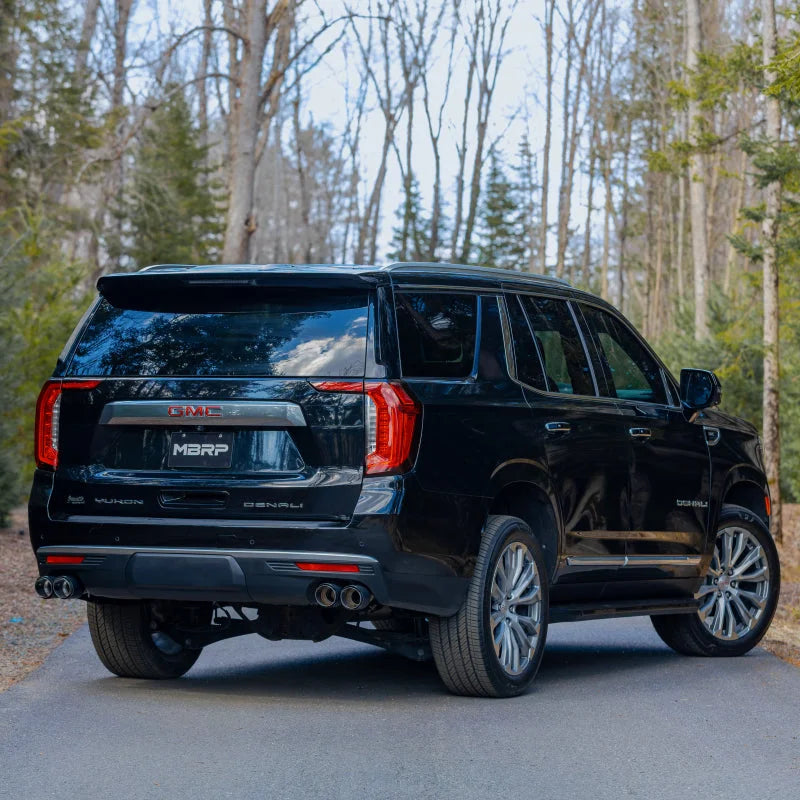 MBRP 2021+ Chevy Tahoe / GMC Yukon T304 SS 3in Cat-Back Dual Split Exhaust w/ Quad Carbon Fiber Tips - Installation View