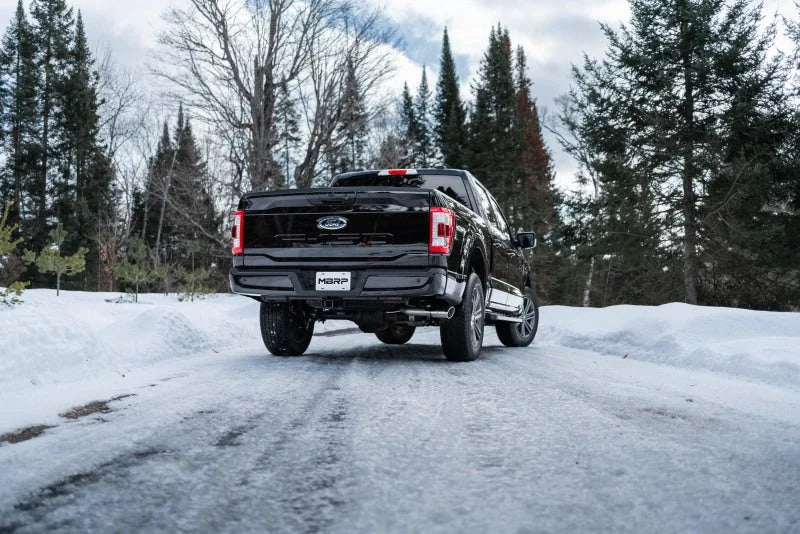 MBRP 2021+ Ford F-150 2.7L/ 3.5L Ecoboost 5.0L Single Side 3in Black Coated Catback Exhaust - Installation View