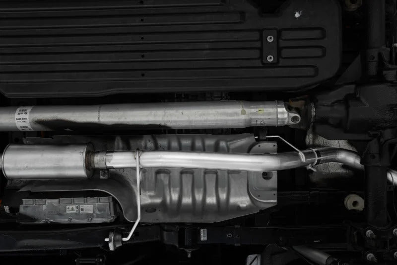 MBRP 2021+ Ford F-150 Powerboost Hybrid 3in Single Side Exit - Aluminized Steel - Back View