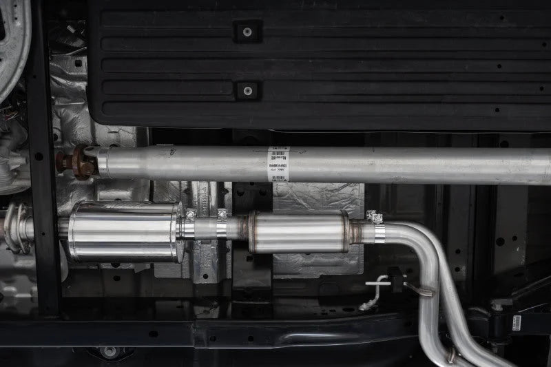 MBRP 2021+ Ford F150 Aluminized Dual Pre-Axle (Street Profile) 2.5in OD Tips 3in Cat Back Exhaust - Side View