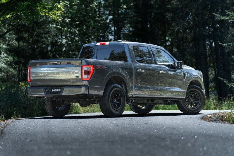 MBRP 2021+ Ford F150 Aluminized Dual Pre-Axle (Street Profile) 2.5in OD Tips 3in Cat Back Exhaust - Installation View