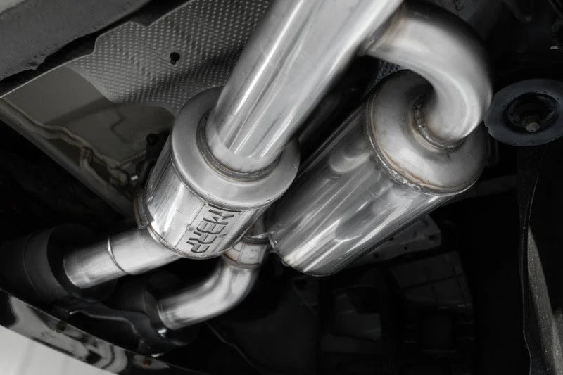 MBRP 2022 Kia Stinger 3.3L T304 SS Cat-Back Exhaust- Dual Split Rear Quad Outlet Uses Factory Bezels - Back View