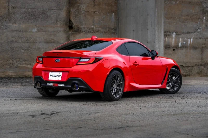MBRP 2022 Subaru BRZ 2.4L/Toyota GR86 2.4L 2.5in Dual Split Rear Exit w/5in OD Burnt End Tips - T304 - Installation View