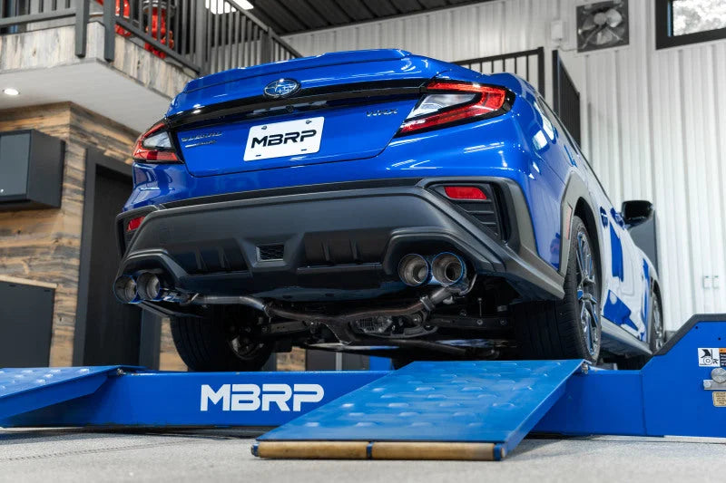 MBRP 2022 Subaru WRX 2.5in Dual Split Rear Exit w/ Quad CF Tips - T304 - Side View