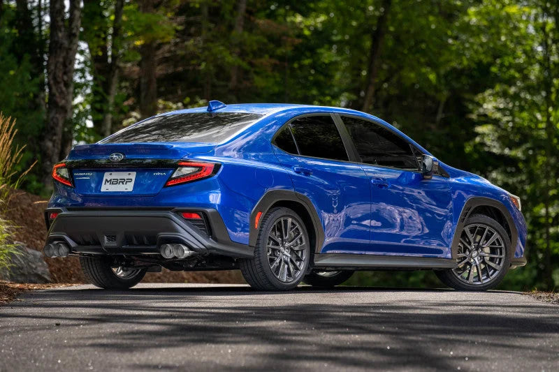 MBRP 2022+ Subaru WRX 3in Cat-Back Dual Split Rear Quad Carbon Fiber Tips Street Profile Exhaust - Installation View