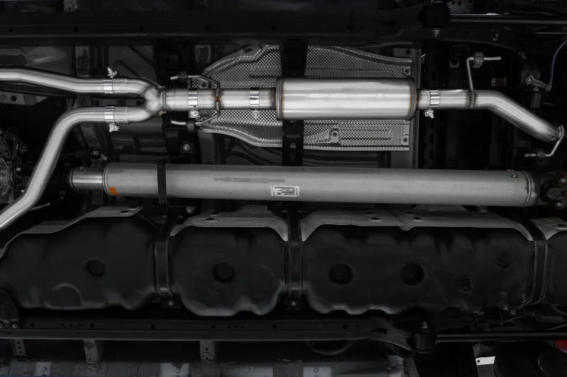MBRP 2022 Toyota Tundra 3.5L Dual Cat-back 4in Single Side Exit Rolled Tip - Aluminized Steel - Side View