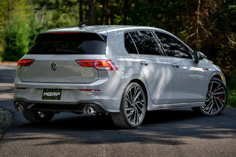 MBRP 2022 VW Golf GTI MK8 T304 SS 3in Cat-Back Exhaust 2.5in Dual Split Rear w/ Carbon Fiber Tips - Installation View