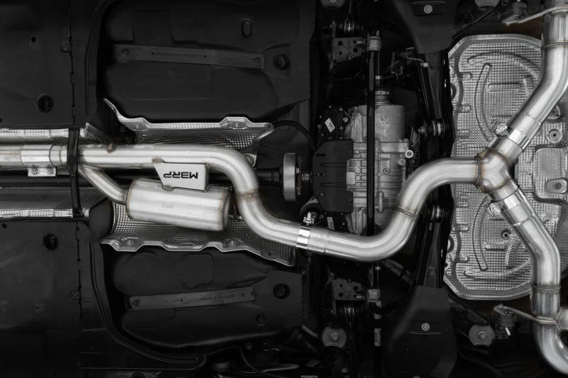 MBRP 2022 Volkswagen Golf R MK8 3in Cat-Back Quad Rear w/ Carbon Fiber Tips Valve Delete Exhaust - Side View