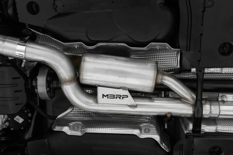 MBRP 2022 Volkswagen Golf R MK8 T304 Stainless Steel 3in Cat-Back, Quad Rear Exit- Carbon Fiber Tip - Side View