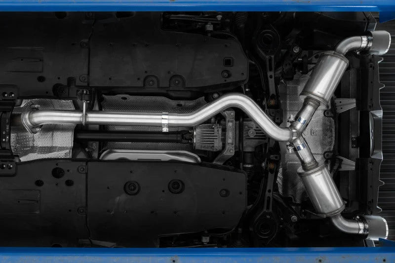 MBRP 2023 Toyota Corolla GR 1.6L T304 SS 3in Cat-Back Dual Split Rear w/ Carbon Fiber Tips - Side View