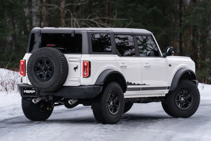 MBRP 21-22 Ford Bronco 2.3/2.7L EcoBoost 2/4-Dr 3in Catback Dual Split Rear Exit BLK AL - Installation View