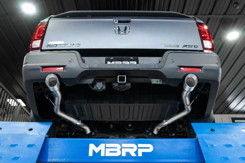 MBRP 21-22 Honda Ridgeline Aluminized Steel 2.5in Cat-Back - Dual Split Rear Exit - Back View