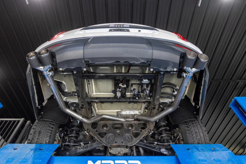MBRP 21-24 Chevrolet Suburban XL 5.3L 3in T304 SS 2.5in Dual Split Carbon Fiber Cat-back - Side View