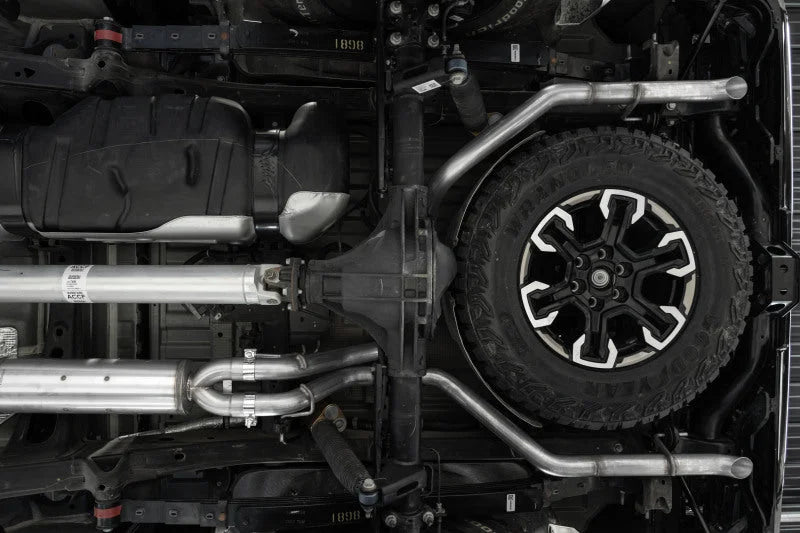 MBRP 22-23 Chevrolet/ GMC 1500 Silverado/ Sierra ZR2/AT4X 6.2L 2.5in Turn Down 3in Cat Back Exhaust - Side View