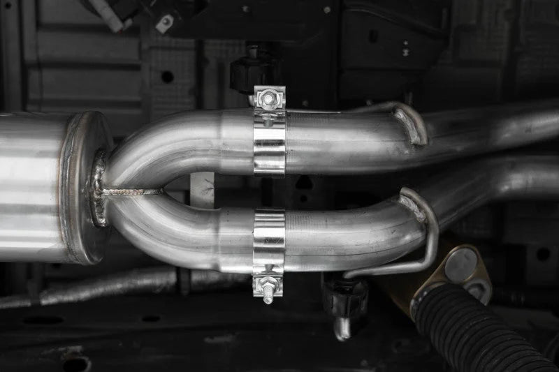 MBRP 22-23 Chevrolet/ GMC 1500 Silverado/ Sierra ZR2/AT4X 6.2L 2.5in Turn Down 3in Cat Back Exhaust - Back View