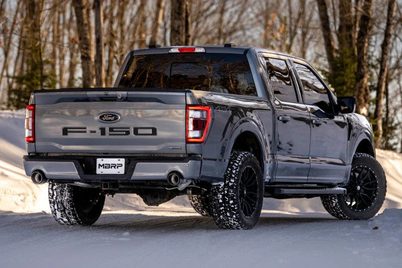 MBRP 22-23 Ford F150 T304 5in OD Carbon Fiber Tip Dual Rear Exit 3in Cat Back Exhaust - Side View