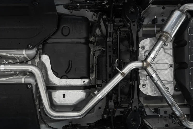 MBRP 22-23 Hyundai Elantra N 2.0L Turbo T304  5in OD CF Tips Dual Outlet 3in Cat Back Exhaust - Side View