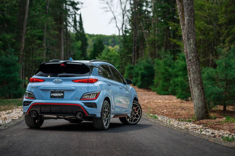 MBRP 22-23 Hyundai Kona N 2.0L Turbo 3in Cat Back Dual Rear with Carbon Fiber Tips - T304 - Installation View