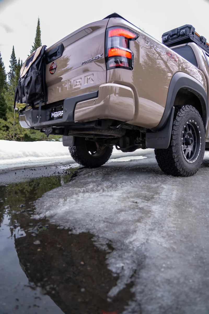 MBRP 22-23 Nissan Frontier 3.8L 3in Tip 3in Cat Back Turndown Exit Street Profile - Aluminized Steel - Installation View