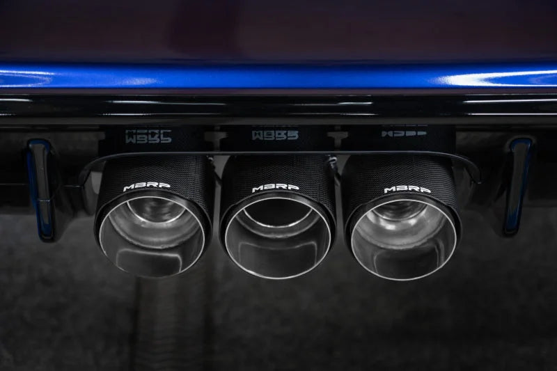 MBRP 23-24 Honda Civic Type R 2.0L T304 SS 3in Cat-Back Exhaust Triple Center Outlet w/ Carbon Tips - Back View