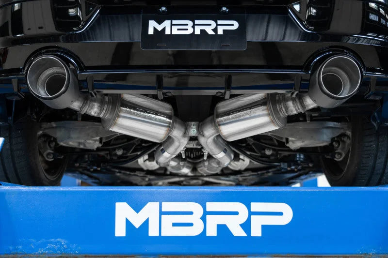 MBRP 23-24 Nissan Z 3.0L Armor Pro T304 Stainless Steel 3in Cat-Back Dual Rear Exit w/ 5in OD CF Tip - Back View