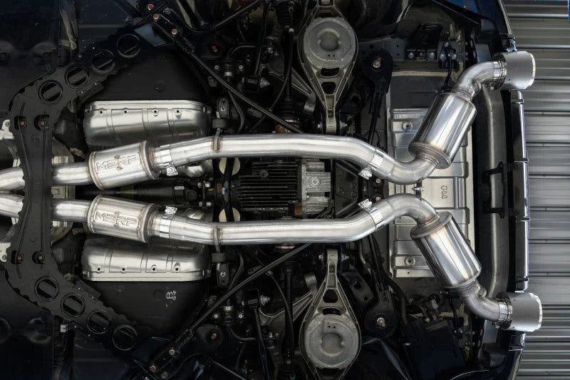 MBRP 23-24 Nissan Z 3.0L Armor Pro T304 Stainless Steel 3in Cat-Back Dual Rear Exit w/ 5in OD Tips - Side View