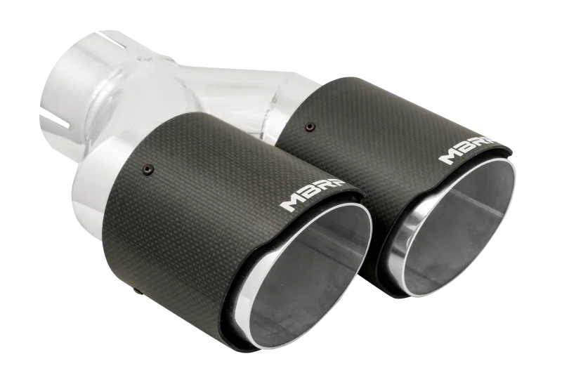 MBRP 3in ID / Dual 4in OD Out Staggered L 9.37in / R 9.87in Dual Wall Carbon Fiber Univ Exhaust Tip - Side View