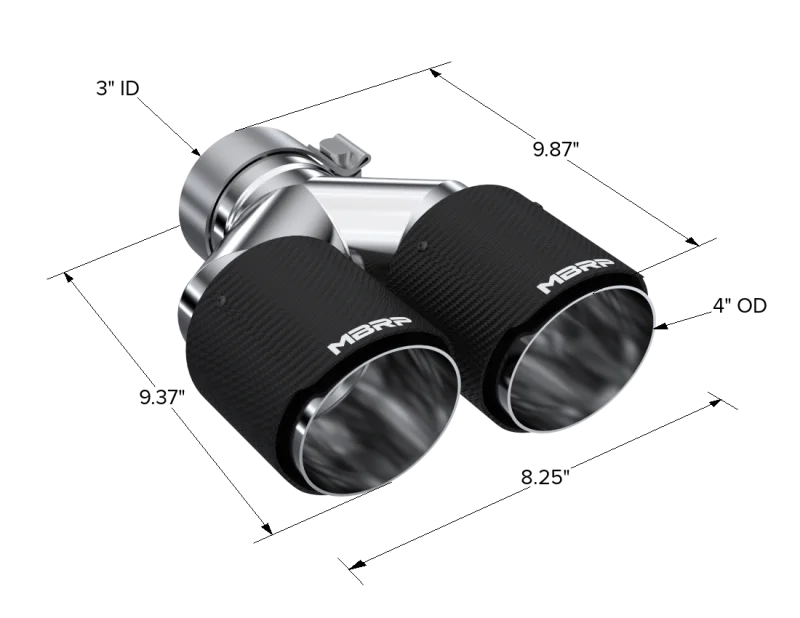 MBRP 3in ID / Dual 4in OD Out Staggered L 9.37in / R 9.87in Dual Wall Carbon Fiber Univ Exhaust Tip - Back View