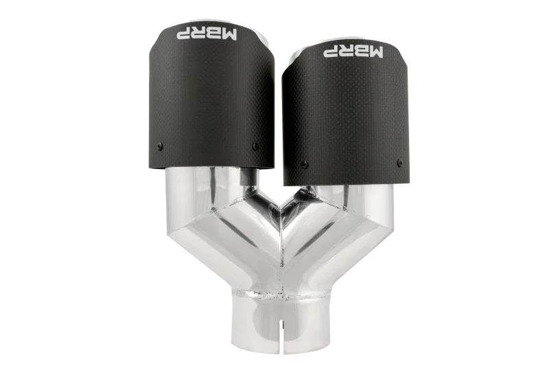 MBRP 3in ID / Dual 4in OD Out Staggered L 9.37in / R 9.87in Dual Wall Carbon Fiber Univ Exhaust Tip - Installation View