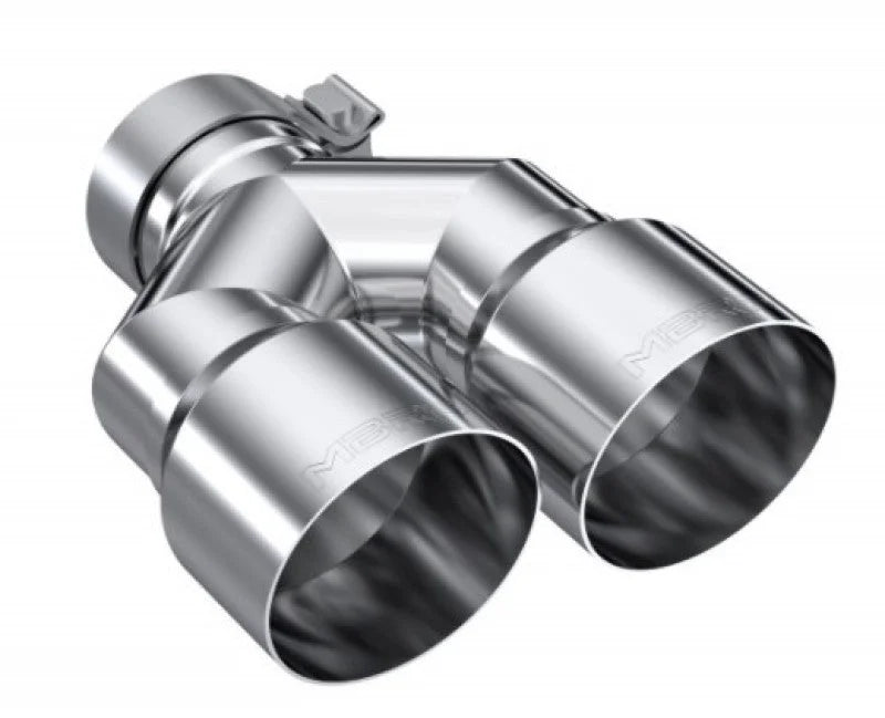 MBRP 3in ID / Dual 4in OD Out Staggered L 9.37in / R 9.87in Single Wall T304 SS Univ Exhaust Tip - Back View