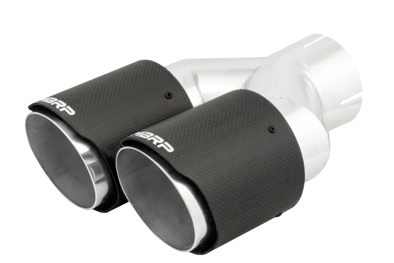 MBRP 3in ID / Dual 4in OD Out Staggered L 9.87in / R 9.37in Dual Wall Carbon Fiber Univ Exhaust Tip - Side View