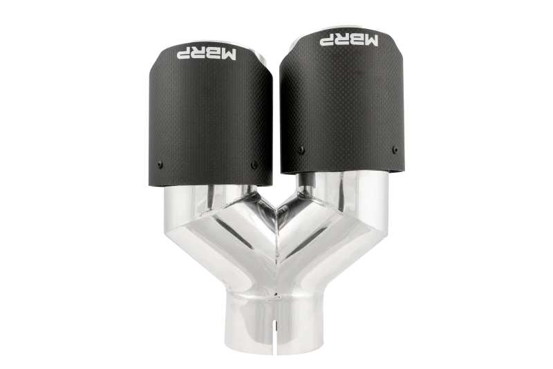 MBRP 3in ID / Dual 4in OD Out Staggered L 9.87in / R 9.37in Dual Wall Carbon Fiber Univ Exhaust Tip - Installation View