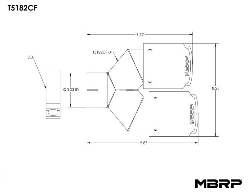 MBRP 3in ID / Dual 4in OD Out Staggered L 9.87in / R 9.37in Dual Wall Carbon Fiber Univ Exhaust Tip - Additional View 6