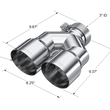 Load image into Gallery viewer, MBRP 3in ID / Dual 4in OD Out Staggered L 9.87in / R 9.37in Single Wall T304 SS Univ Exhaust Tip - Side View