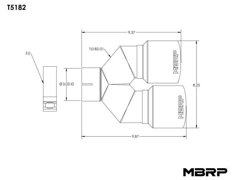 MBRP 3in ID / Dual 4in OD Out Staggered L 9.87in / R 9.37in Single Wall T304 SS Univ Exhaust Tip - Back View